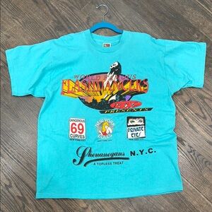 Vintage Flashdancers NYC Fruit of the Loom Teal Graphic T-Shirt